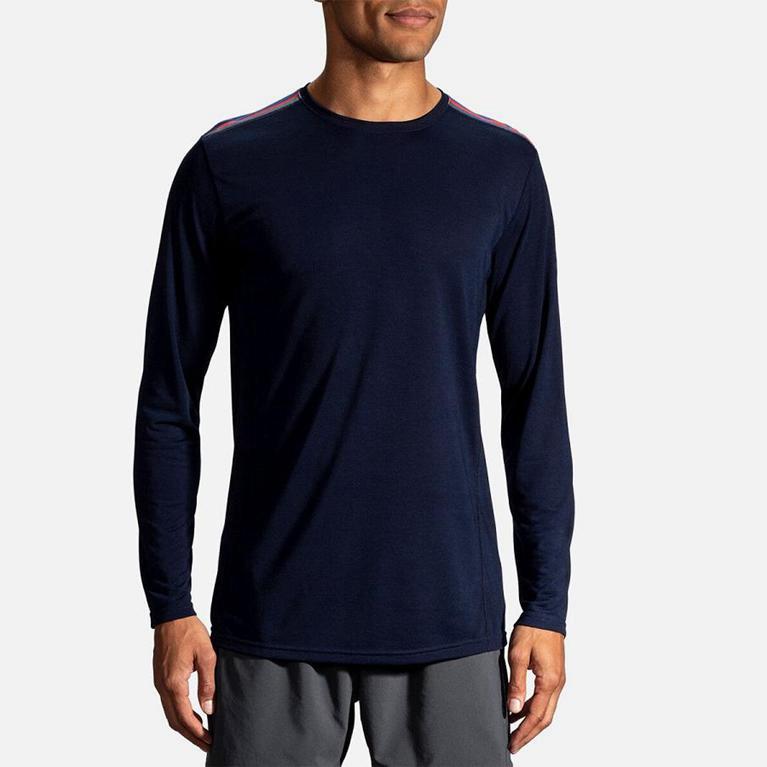Brooks Distance - Mens Long Sleeve Running Shirt - Grey (24735DMGI)